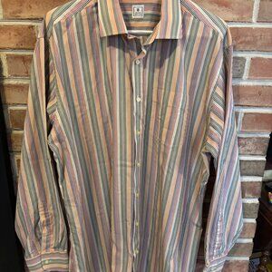 Peter Millar Mens Extra Large Multicolor Striped Cotton Button-Up Shirt